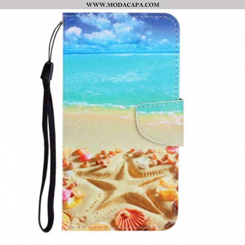 Capa Flip Para Xiaomi Redmi Note 11 Pro Plus 5G De Cordão Praia Da Corda