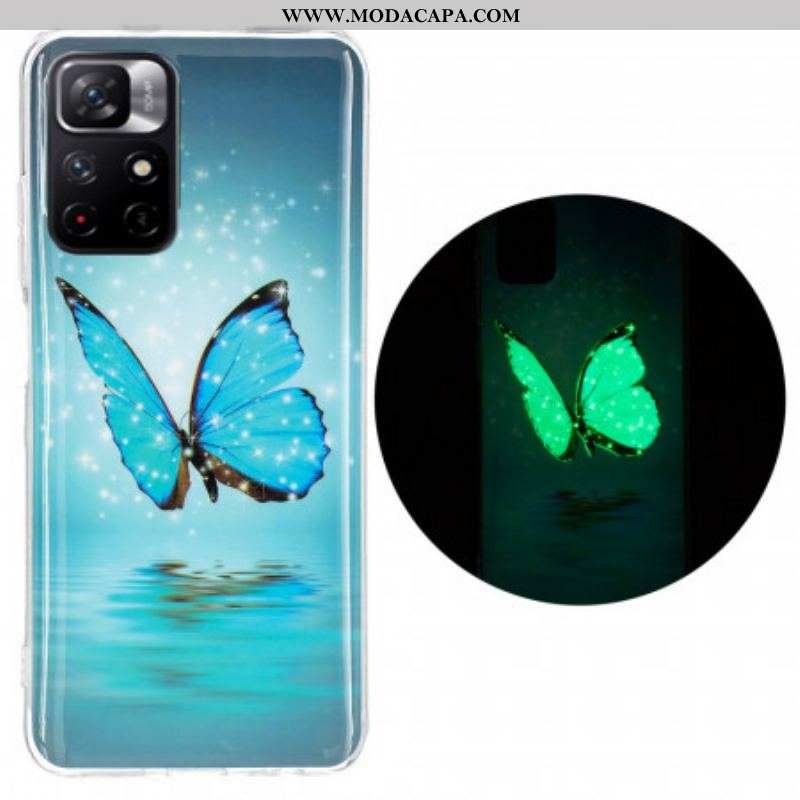 Capa Para Xiaomi Redmi Note 11 Pro Plus 5G Borboleta Azul Fluorescente