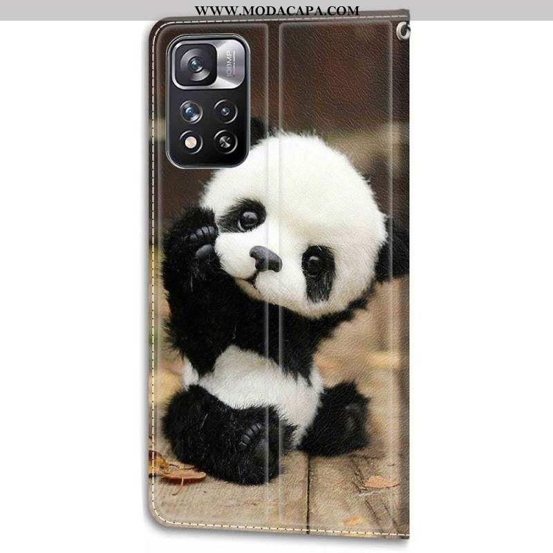 Capa Folio Para Xiaomi Redmi Note 11 Pro Plus 5G De Cordão Pequeno Panda Com Alça