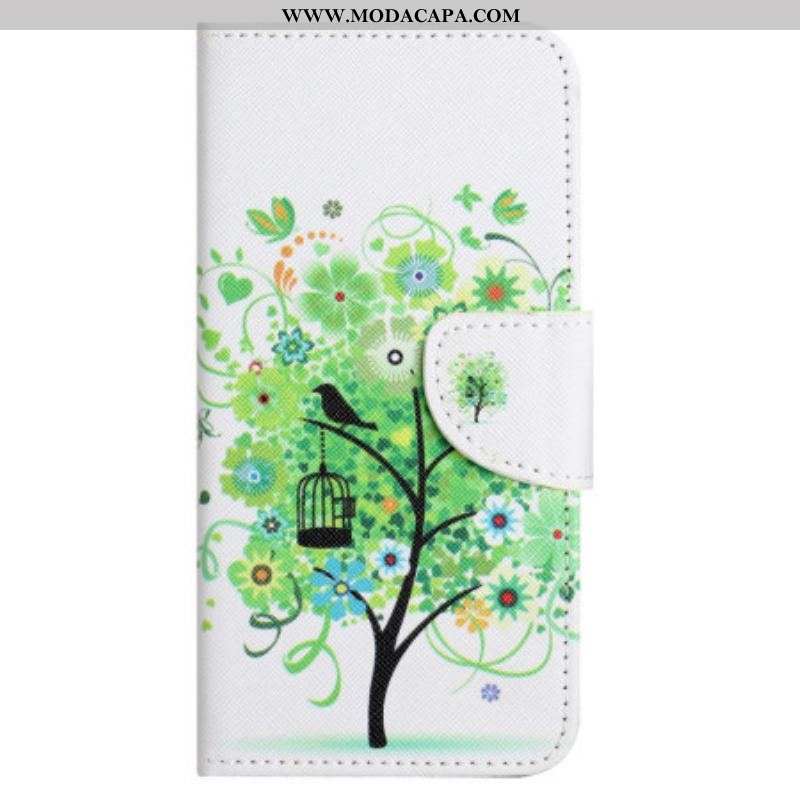 Capa De Couro Para Xiaomi Redmi Note 12 4G Árvore Com Folhas Verdes