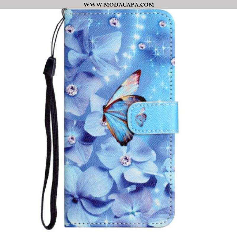 Capa Folio Para Xiaomi Redmi Note 12 4G De Cordão Cinta Azul