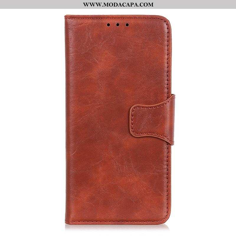 Capa Flip Para Xiaomi Redmi Note 12 4G Fecho Reversível De Couro Rachado