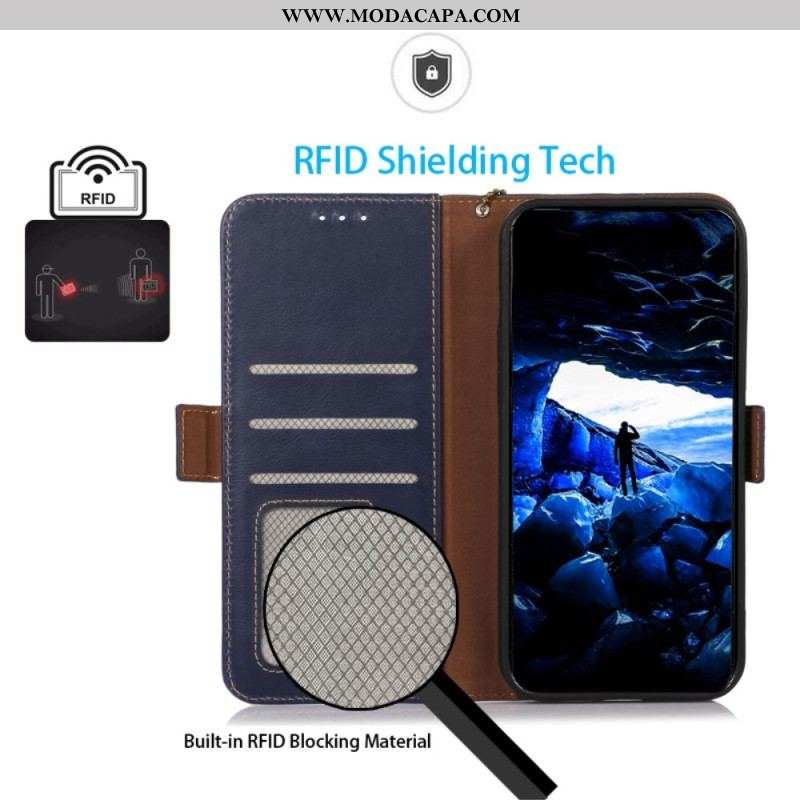 Capa Folio Para Xiaomi Redmi Note 12 5G Função Rfid De Couro Genuíno