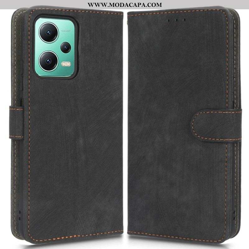 Capa Em Pele Para Xiaomi Redmi Note 12 5G Couro Falso Vintage