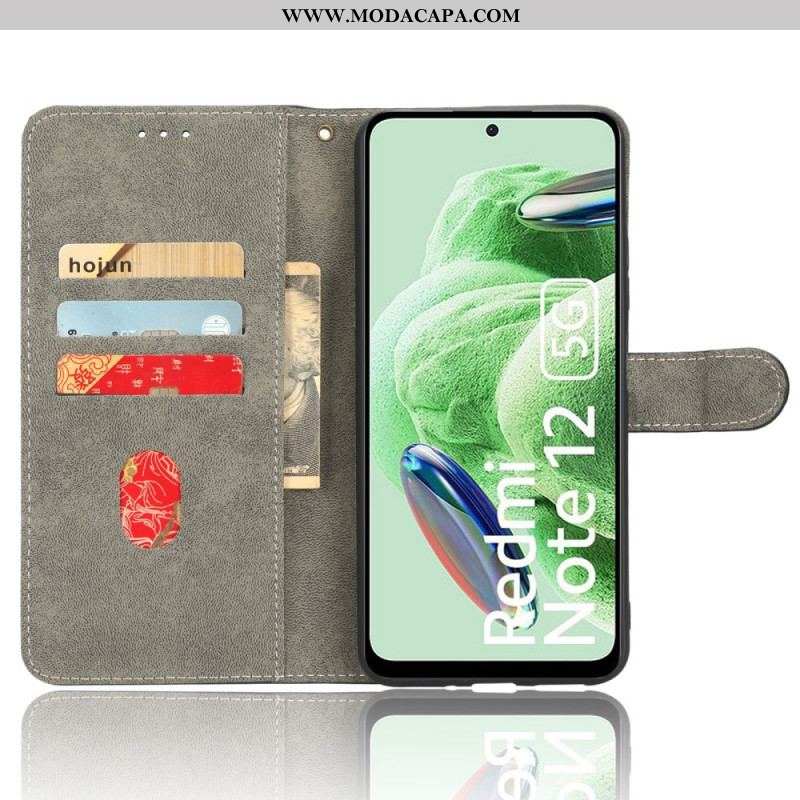 Capa Em Pele Para Xiaomi Redmi Note 12 5G Couro Falso Vintage