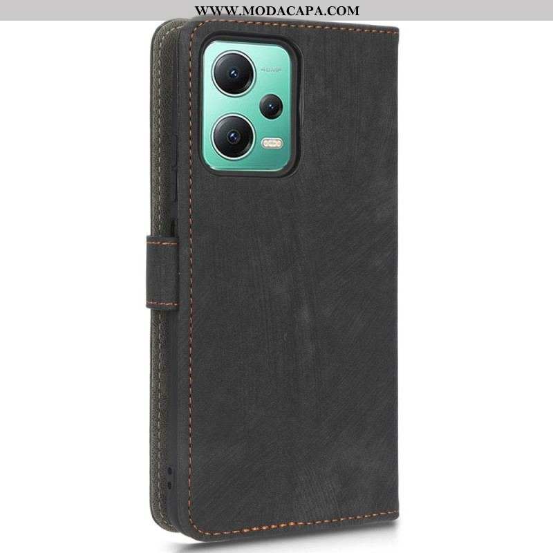 Capa Em Pele Para Xiaomi Redmi Note 12 5G Couro Falso Vintage