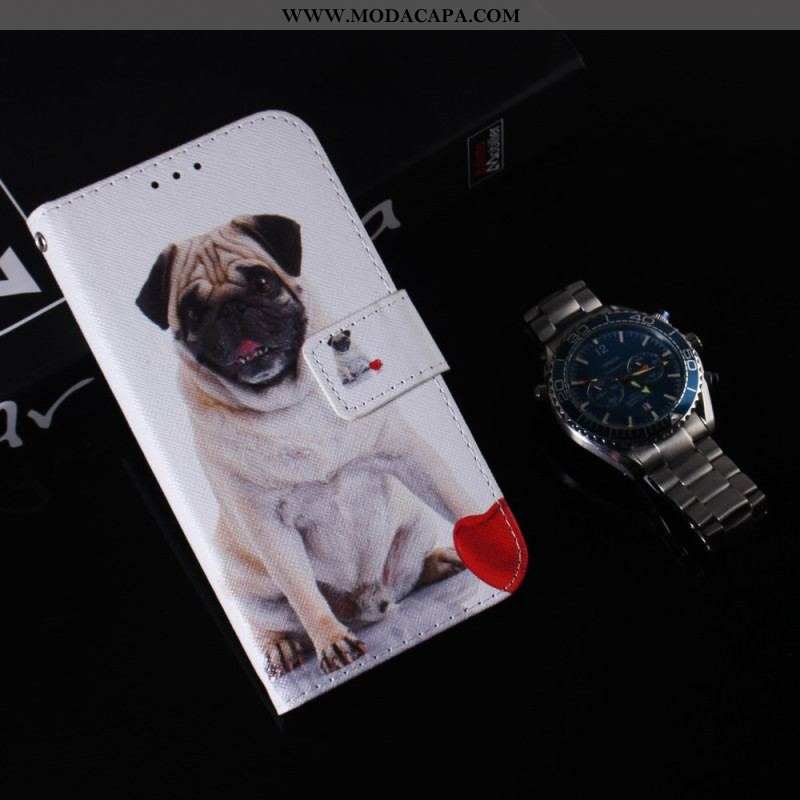 Capa De Couro Para Xiaomi Redmi Note 12 5G De Cordão Cão Pug Com Cordão