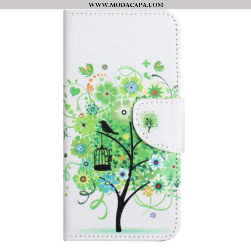 Capa Folio Para Xiaomi Redmi Note 12 5G De Cordão Árvore De Folhagem Verde