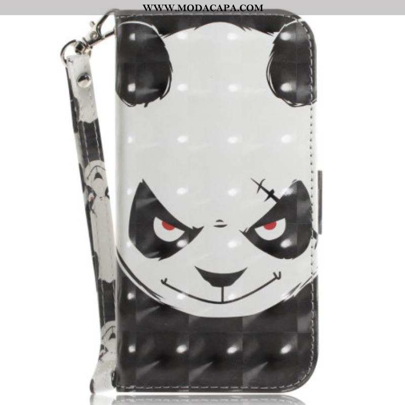 Capa De Couro Para Xiaomi Redmi Note 12 5G De Cordão Panda Irritado Com Cordão