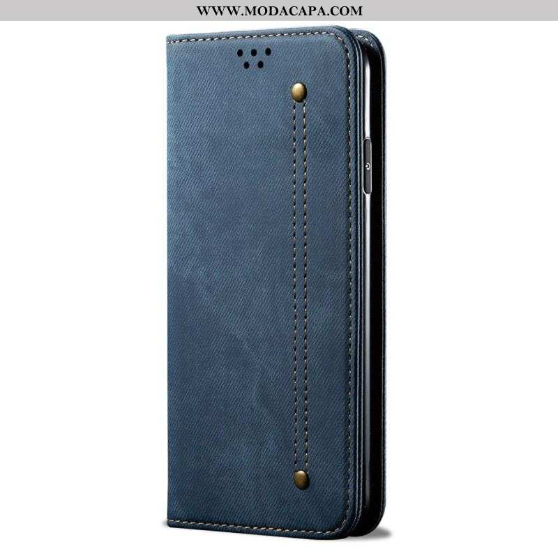 Capa De Celular Para Xiaomi Redmi Note 12 5G Flip Tecido Jeans