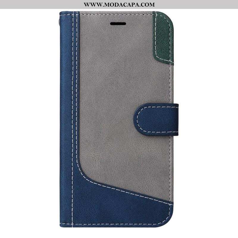 Capa De Couro Para Xiaomi Redmi Note 12 5G De Cordão Cinta Tricolor