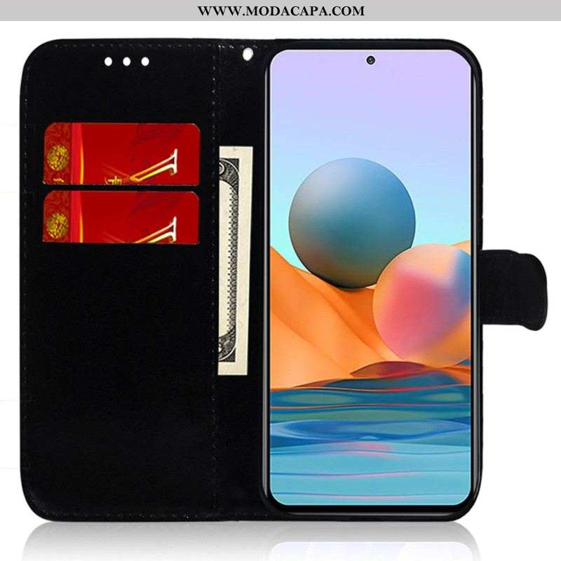 Capa Em Pele Para Xiaomi Redmi Note 12 5G Espelho Falso De Couro Com Alça