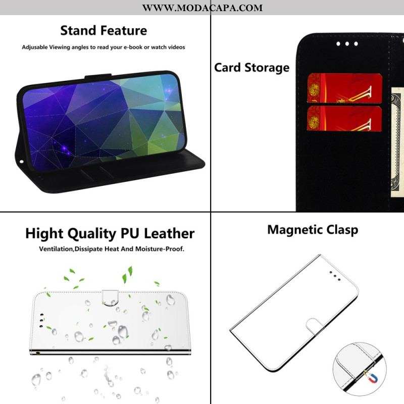 Capa Em Pele Para Xiaomi Redmi Note 12 5G Espelho Falso De Couro Com Alça