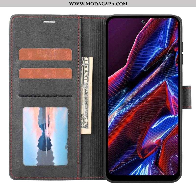 Capa Flip Para Xiaomi Redmi Note 12 5G Linha Efeito Couro