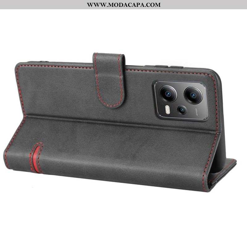 Capa Flip Para Xiaomi Redmi Note 12 5G Linha Efeito Couro