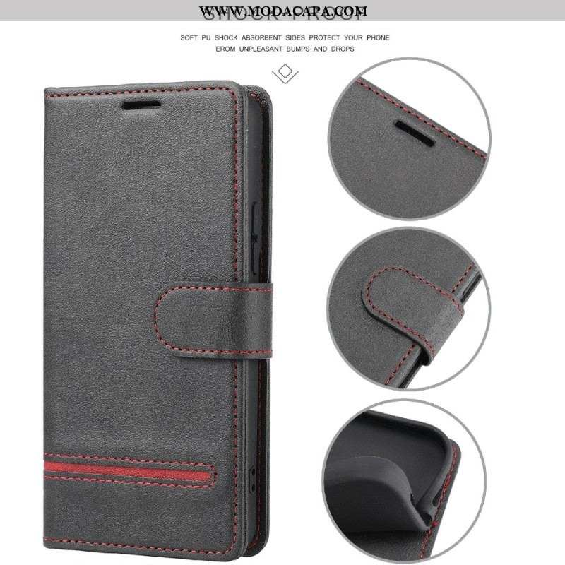 Capa Flip Para Xiaomi Redmi Note 12 5G Linha Efeito Couro