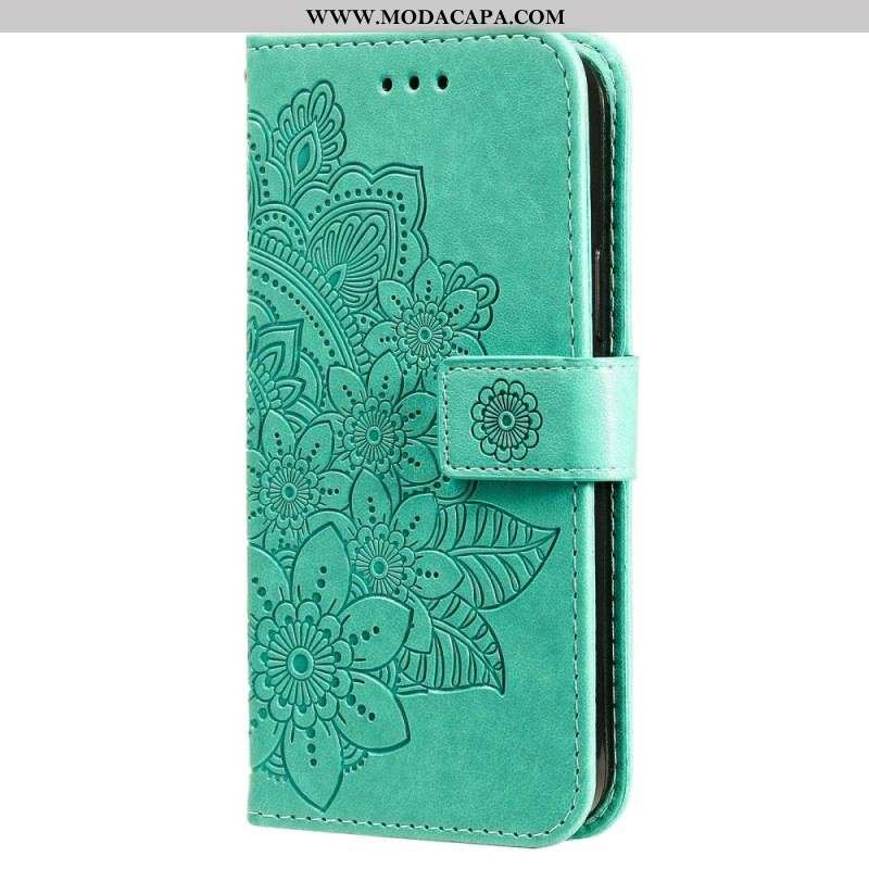 Capa Flip Para Xiaomi Redmi Note 12 5G De Cordão Mandala De Flor De Alça