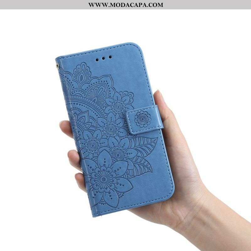 Capa Em Pele Para Xiaomi Redmi Note 12 Pro Plus De Cordão Mandala De Flor De Alça