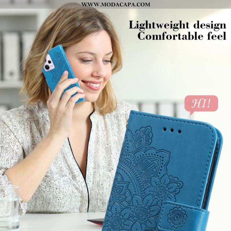 Capa Em Pele Para Xiaomi Redmi Note 12 Pro Plus De Cordão Mandala De Flor De Alça