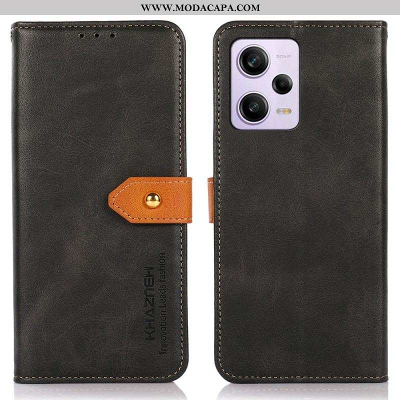 Capa Em Pele Para Xiaomi Redmi Note 12 Pro Plus Fecho Dourado Bicolor Khazneh