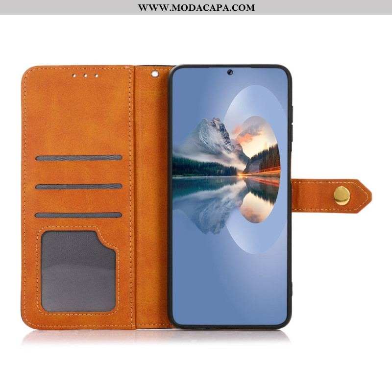 Capa Em Pele Para Xiaomi Redmi Note 12 Pro Plus Fecho Dourado Bicolor Khazneh