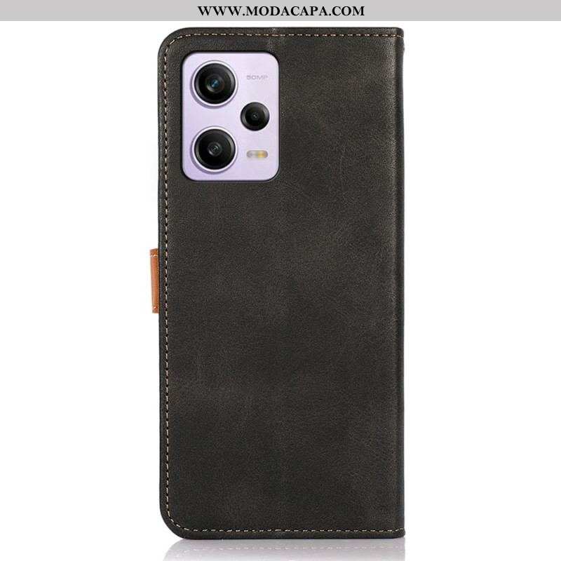 Capa Em Pele Para Xiaomi Redmi Note 12 Pro Plus Fecho Dourado Bicolor Khazneh