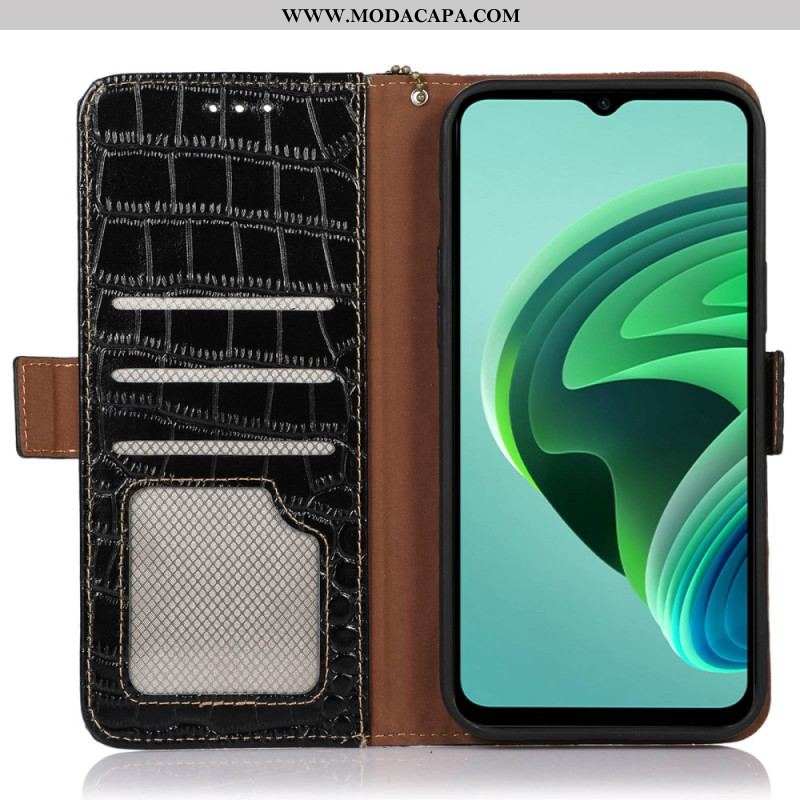 Capa Flip Para Xiaomi Redmi Note 12 Pro Plus Rfid Estilo Crocodilo