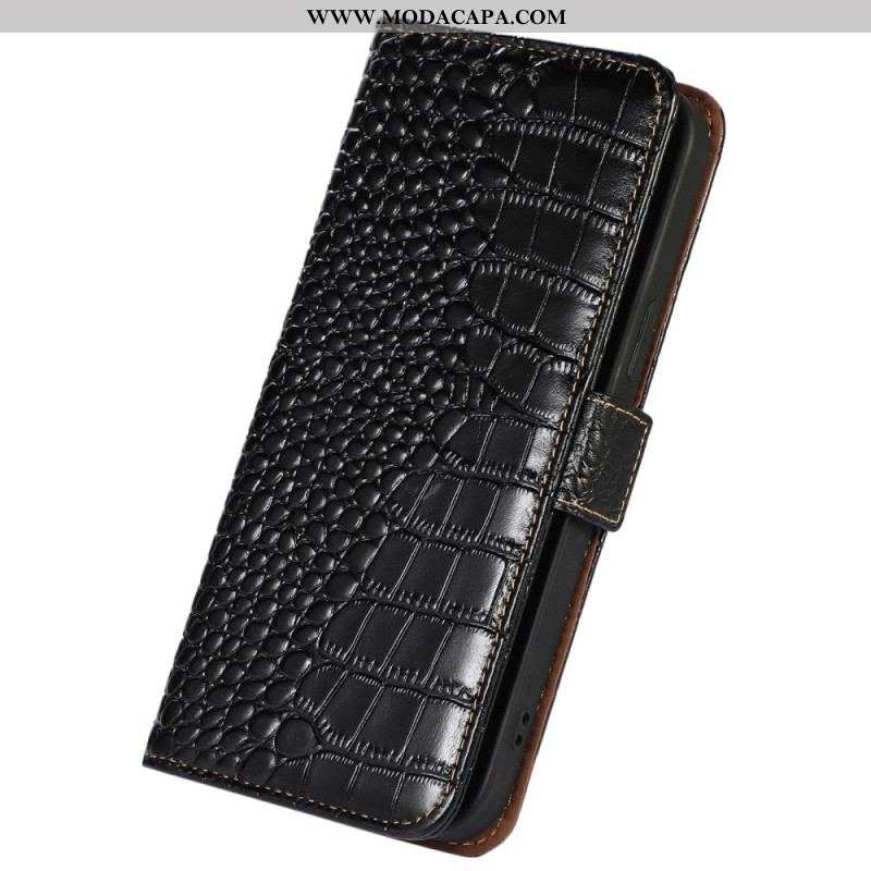 Capa Flip Para Xiaomi Redmi Note 12 Pro Plus Rfid Estilo Crocodilo