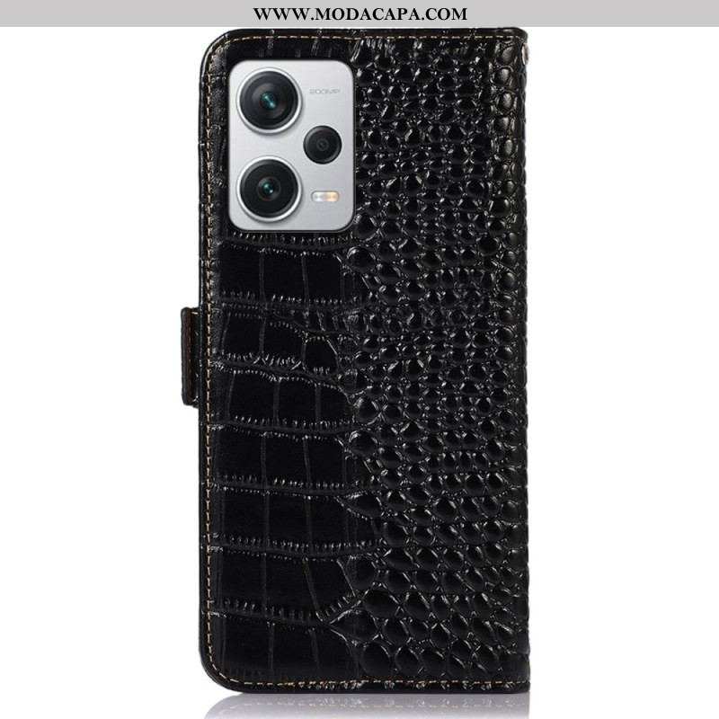 Capa Flip Para Xiaomi Redmi Note 12 Pro Plus Rfid Estilo Crocodilo