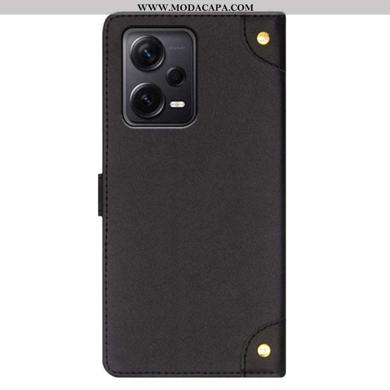 Capa Flip Para Xiaomi Redmi Note 12 Pro Plus Rebites E Cinta Idewei