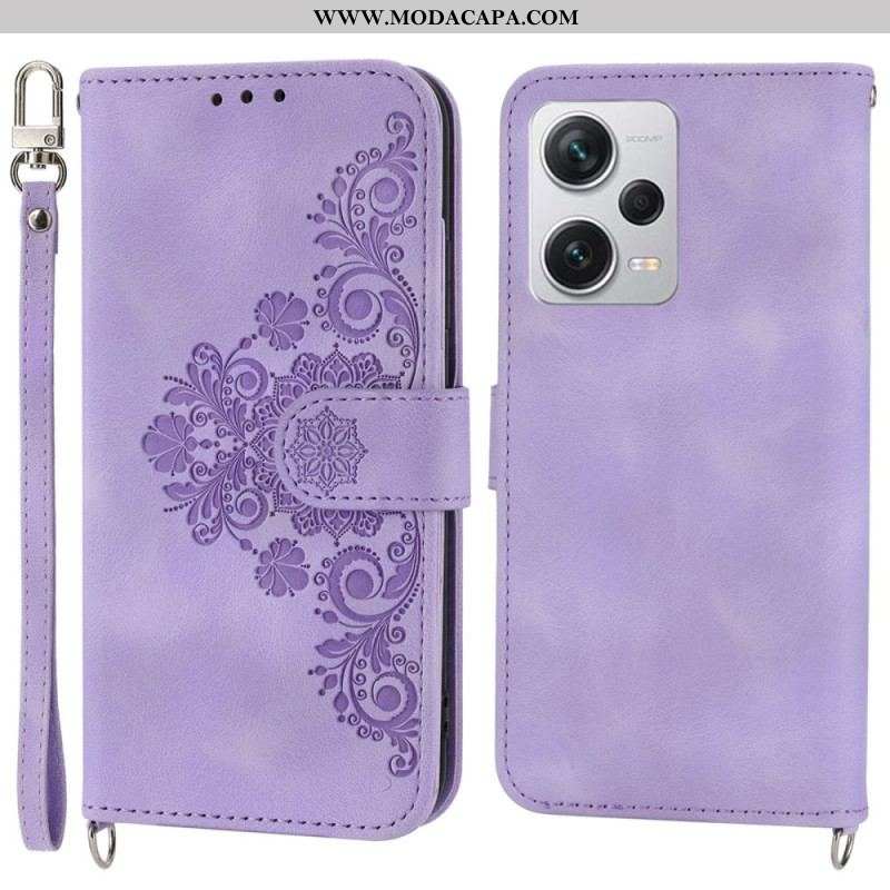 Capa De Couro Para Xiaomi Redmi Note 12 Pro Plus Mandala Com Cordão E Alça De Ombro