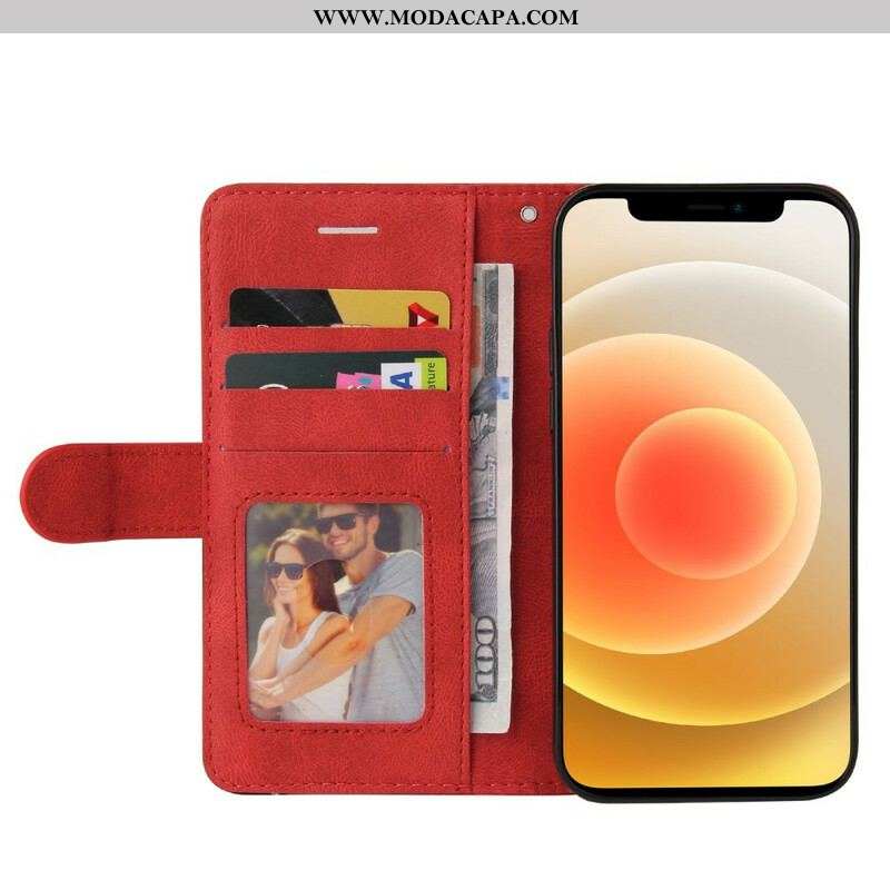 Capa De Couro Para iPhone 13 Mini Couro Sintético De Assinatura De Dois Tons