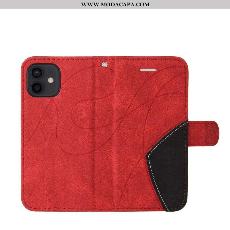 Capa De Couro Para iPhone 13 Mini Couro Sintético De Assinatura De Dois Tons