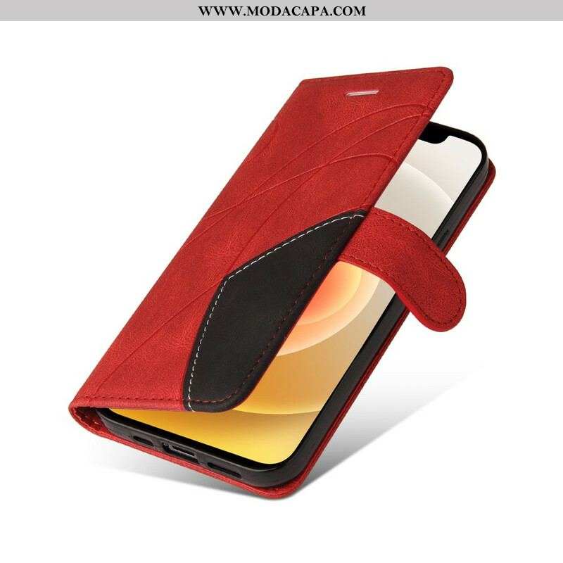 Capa De Couro Para iPhone 13 Mini Couro Sintético De Assinatura De Dois Tons