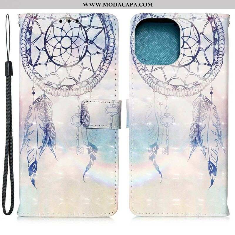 Capa Flip Para iPhone 13 Mini Apanhador De Sonhos Aquarela