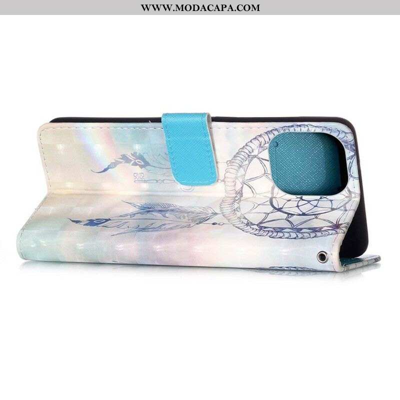 Capa Flip Para iPhone 13 Mini Apanhador De Sonhos Aquarela