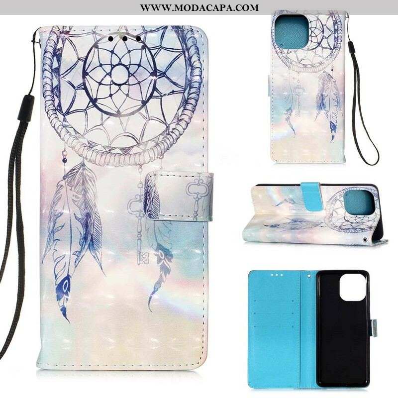 Capa Flip Para iPhone 13 Mini Apanhador De Sonhos Aquarela