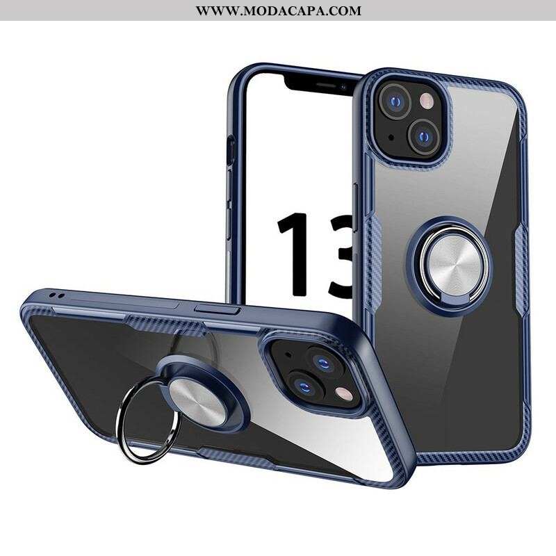 Capa Para iPhone 13 Mini Anel De Metal De Fibra De Carbono