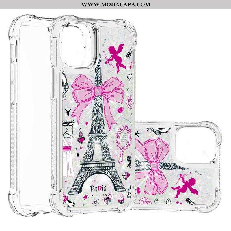 Capa Para iPhone 13 Mini As Lantejoulas Da Torre Eiffel