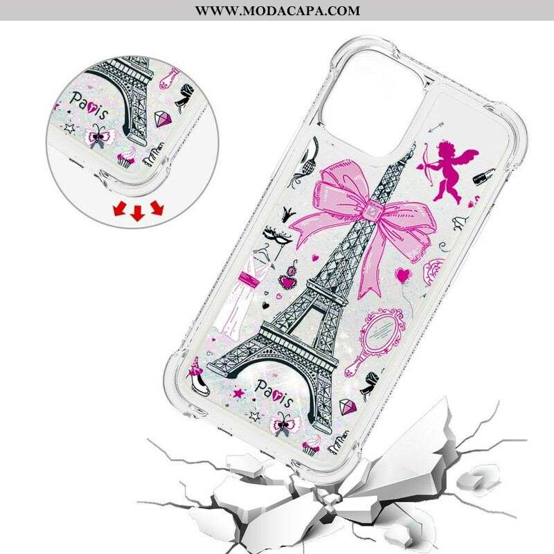 Capa Para iPhone 13 Mini As Lantejoulas Da Torre Eiffel