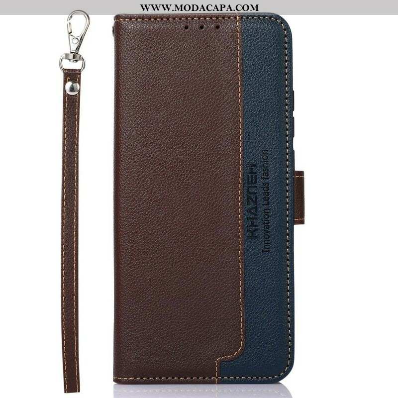 Capa Flip Para iPhone 13 Mini Estilo Lichia Rfid Khazneh