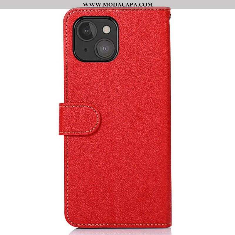 Capa Flip Para iPhone 13 Mini Estilo Lichia Rfid Khazneh