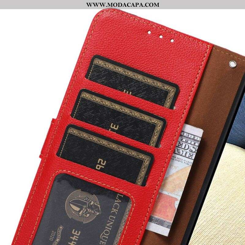 Capa Flip Para iPhone 13 Mini Estilo Lichia Rfid Khazneh