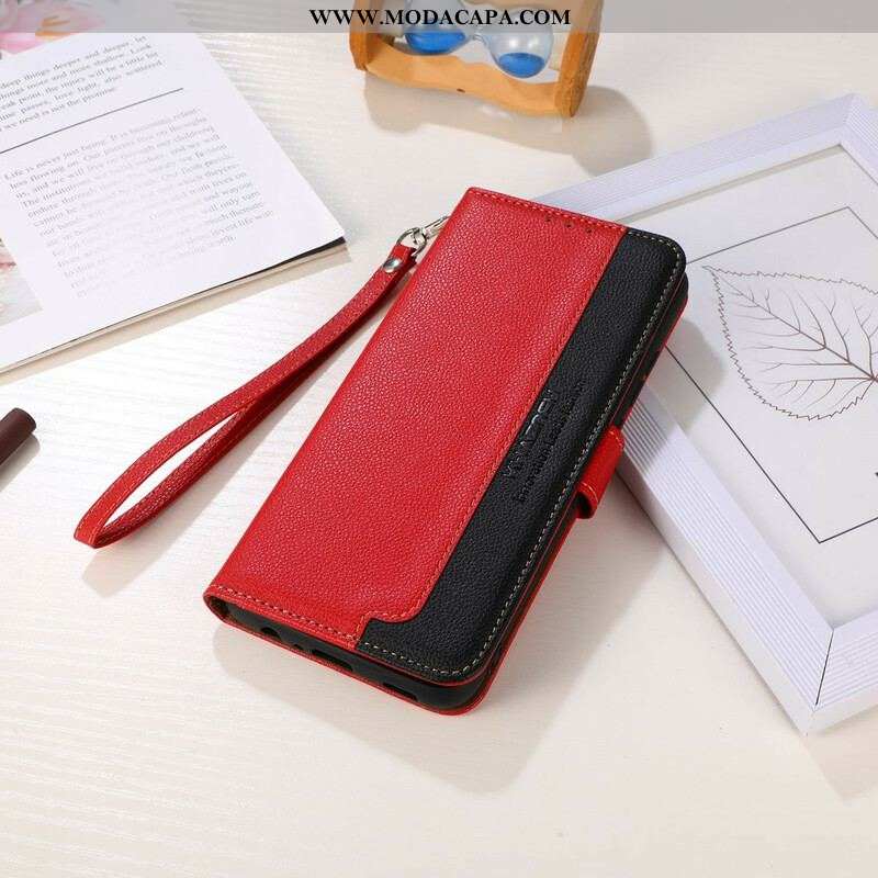 Capa Flip Para iPhone 13 Mini Estilo Lichia Rfid Khazneh