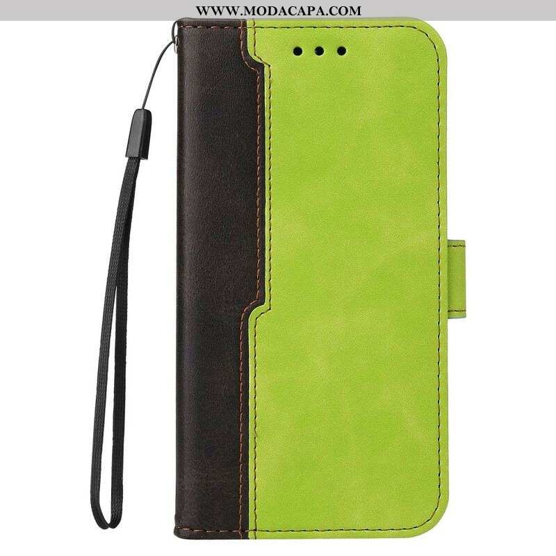 Capa De Couro Para iPhone 13 Mini Couro Sintético De Dois Tons