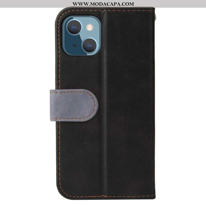 Capa De Couro Para iPhone 13 Mini Couro Sintético De Dois Tons