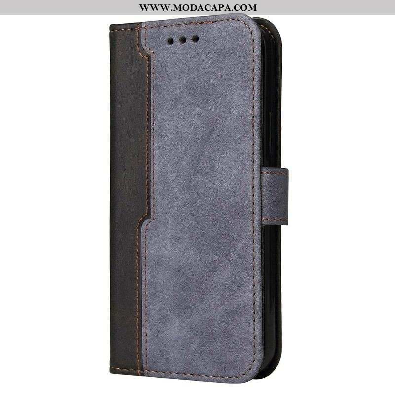 Capa De Couro Para iPhone 13 Mini Couro Sintético De Dois Tons