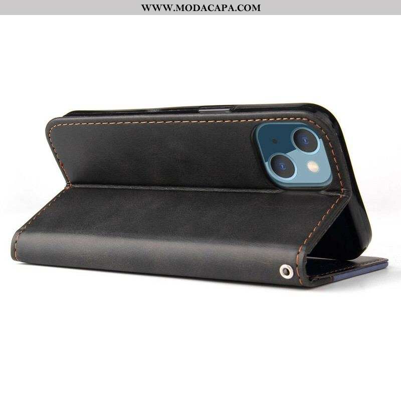 Capa De Couro Para iPhone 13 Mini Couro Sintético De Dois Tons