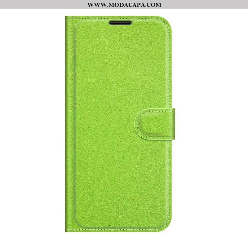 Capa Flip Para iPhone 13 Mini Clássico Efeito Couro Lichia