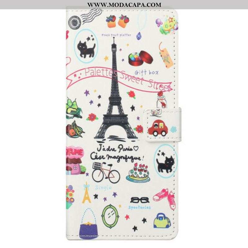 Capa De Couro Para iPhone 13 Pro Max Eu Amo Paris